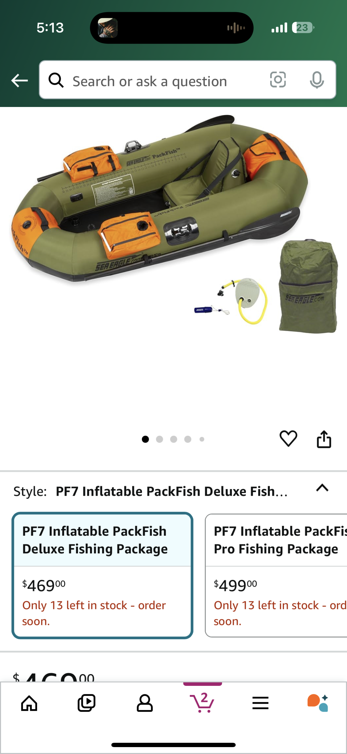 PF7 Inflatable PackFish Deluxe Fishing Boat
